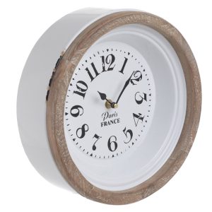 Ρολόι Τοίχου inart Ξύλινο/Εμαγιέ Λευκό/Καφέ. Δ27